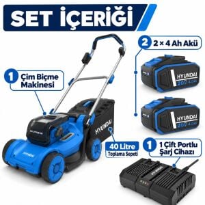 Hyundai HY40CLM37 37 cm Akülü Çim Biçme Seti 2x4 Ah Akü ve Çift Portlu Şarj Dahil