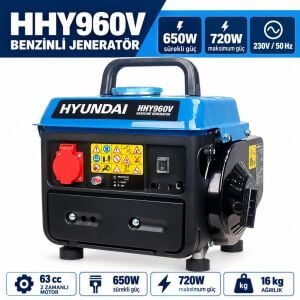 Hyundai HHY960V Benzinli Portatif Jeneratör 650W Sürekli 720W Maksimum 230V