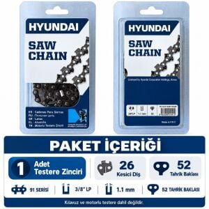 Hyundai 91 Serisi Kesik Testere Zinciri 3/8 LP 1,1 mm 26 Diş Yuvarlak
