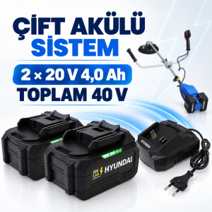 Hyundai HBC4038B Akülü Tırpan 40 V 1600 W – Çift Akülü 2×4 Ah, 43 cm