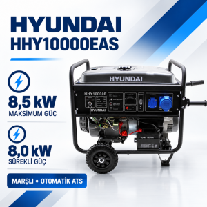 Hyundai HHY10000EAS 8,5 kW / 10,6 kVA Benzinli Jeneratör – Marşlı, Monofaze, Otomatik ATS’li