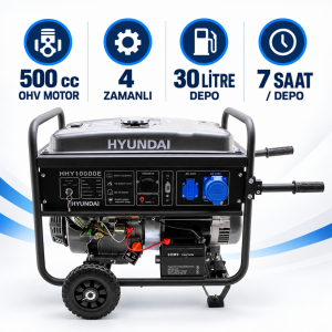 Hyundai HHY10000EAS 8,5 kW / 10,6 kVA Benzinli Jeneratör – Marşlı, Monofaze, Otomatik ATS’li
