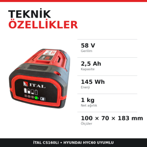 ITAL CS160Li 58V 2.5 Ah Li-ion Akü – Hyundai HYC60 Uyumlu