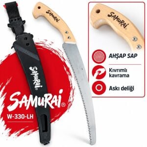 Samurai W-330-LH Ahşap Saplı Budama Testeresi 330 mm 4 mm Diş Aralıklı Kılıflı