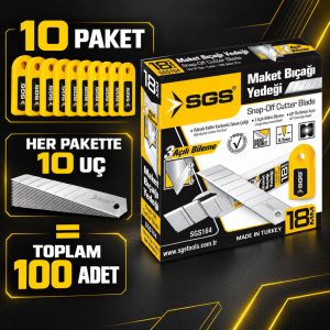 SGS SGS164 18 mm Maket Bıçağı Yedeği 0,50 mm – 10 Paket 100 Adet Metal Uç Kutu
