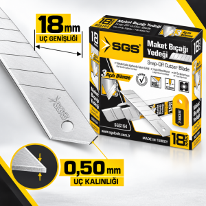 SGS SGS164 18 mm Maket Bıçağı Yedeği 0,50 mm – 10 Paket 100 Adet Metal Uç Kutu