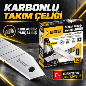 SGS SGS164 18 mm Maket Bıçağı Yedeği 0,50 mm – 10 Paket 100 Adet Metal Uç Kutu