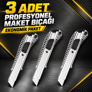 SGS Profesyonel Alüminyum Maket Bıçağı – 3 Adetli Ekonomik Paket