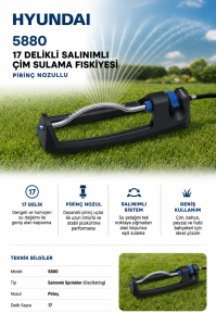 Hyundai 5880 Salınımlı Çim Sulama Fıskiyesi 17 Delik Pirinç Nozul – Bahçe Sprinkler