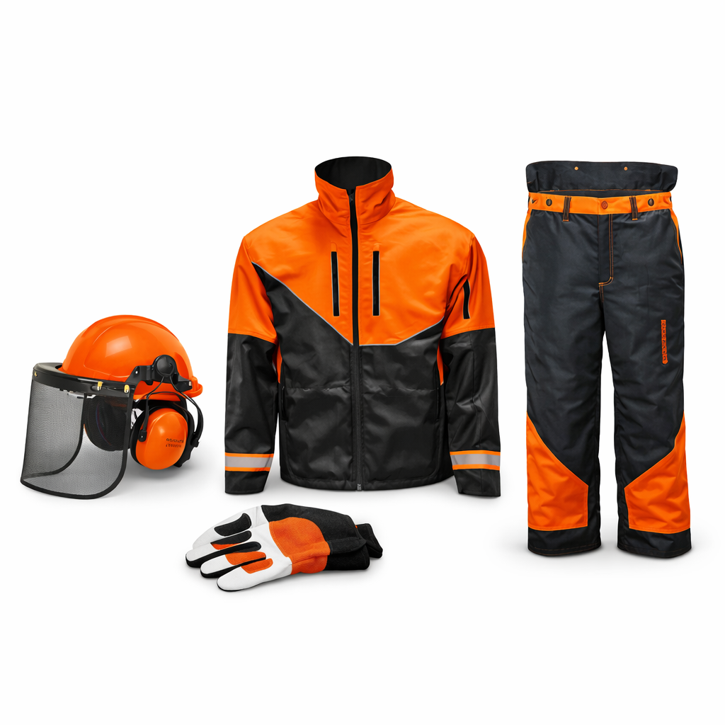 PRO-SAFE Koruyucu Giyim Seti L – Kask (Vizör+Kulaklık) Ceket Tulum Eldiven, EN381-7 Class 1