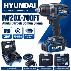 Hyundai IW20X-700FT Akülü Darbeli Somun Sıkma 20V 700Nm Kömürsüz Motor Tek Akülü Şarjlı Set