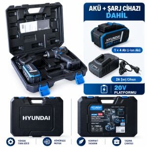 Hyundai IW20X-700FT Akülü Darbeli Somun Sıkma 20V 700Nm Kömürsüz Motor Tek Akülü Şarjlı Set