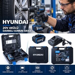 Hyundai IW20X-700FT Akülü Darbeli Somun Sıkma 20V 700Nm Kömürsüz Motor Tek Akülü Şarjlı Set