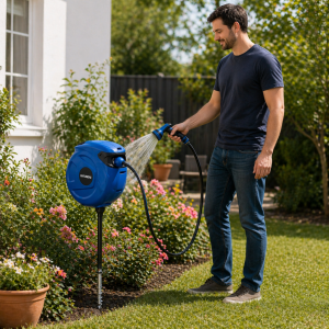 Hyundai 5840 Otomatik Hortum Makarası 25 Metre Bahçe Hortum Sarma Sistemi Toprağa Sabitlenebilir