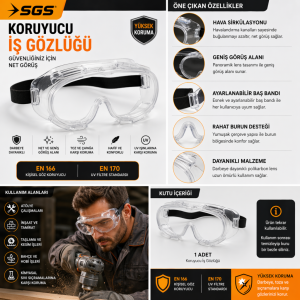 SGS Koruyucu İş Gözlüğü Şeffaf Optimum Darbeye Dayanıklı Güvenlik Gözlüğü