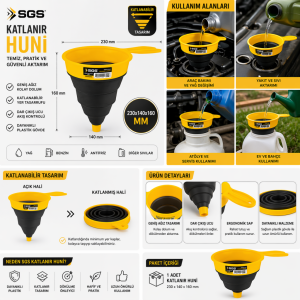 SGS Katlanır Huni 230x140x160 mm Yağ Benzin Sıvı Aktarma Hunisi