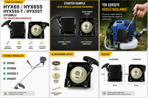 Starter Komple HYX65 / HYX65S / HYX55S-T / HYX55T Uyumlu İpli Marş Mekanizması