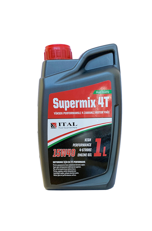 Ital Süpermix 4 Zamanlı Motor Yağı 1 Litre 15W-40 (Benzinli/Dizel 4T Uyumlu)