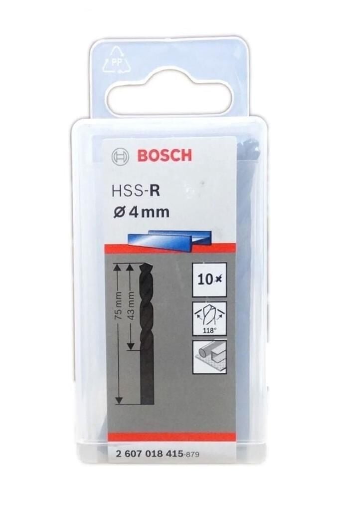 Bosch - Metal Matkap Ucu Hss-R, Dın 338 - 4 X 43 X 75 Mm - 10'Lu Paket