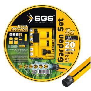 SGS SGS4364 Bahçe Sulama Hortumu Seti 20 Metre 1/2’’ Örgülü Hortum 4’lü Ayarlı Lans Seti