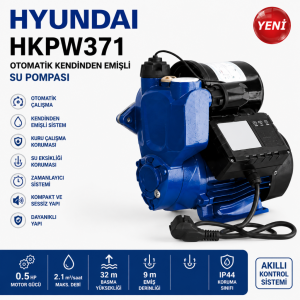 Hyundai HKPW371 Otomatik Kendinden Emişli Su Pompası 0.5 HP Hidrofor Bahçe Su Motoru