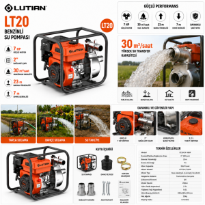 Lutian LT20 Benzinli Su Motoru 2 İnç 7 HP Su Pompası 30 Ton/Saat