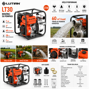 Lutian LT30 Benzinli Su Motoru 3 İnç 7 HP Su Pompası 60 Ton/Saat