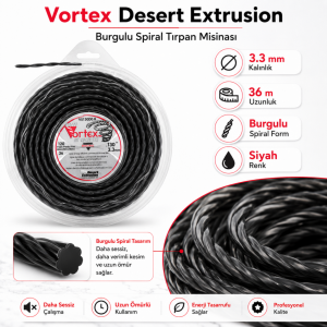 Vortex Desert Extrusion Motorlu Tırpan Misinası 3.3 mm 36 m Siyah Burgulu Misina