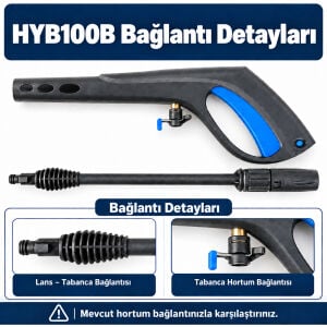 HYB100B Uyumlu Komple Basınçlı Yıkama Tabancası ve Lans Seti
