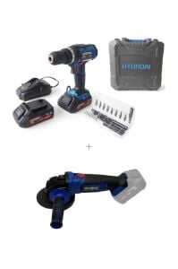 Hyundai Akülü Taşlama 20V Aküsüz + 20V Li ion Vidalama Çift Akülü