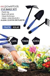 escpowertools Hobi Bahçe Seti 3’lü Kürek Tırmık ve Çapa Çiçek Bakım Seti